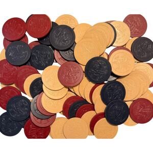 80Pc Vtg Antique 1905 Design Poker Chips Dragon Griffin Embossed Black Beige Red